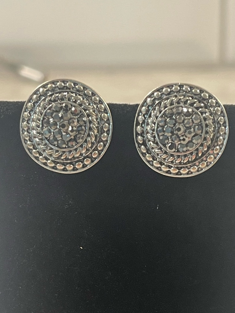 Silver-Tone Round Crystal Earrings - clip on